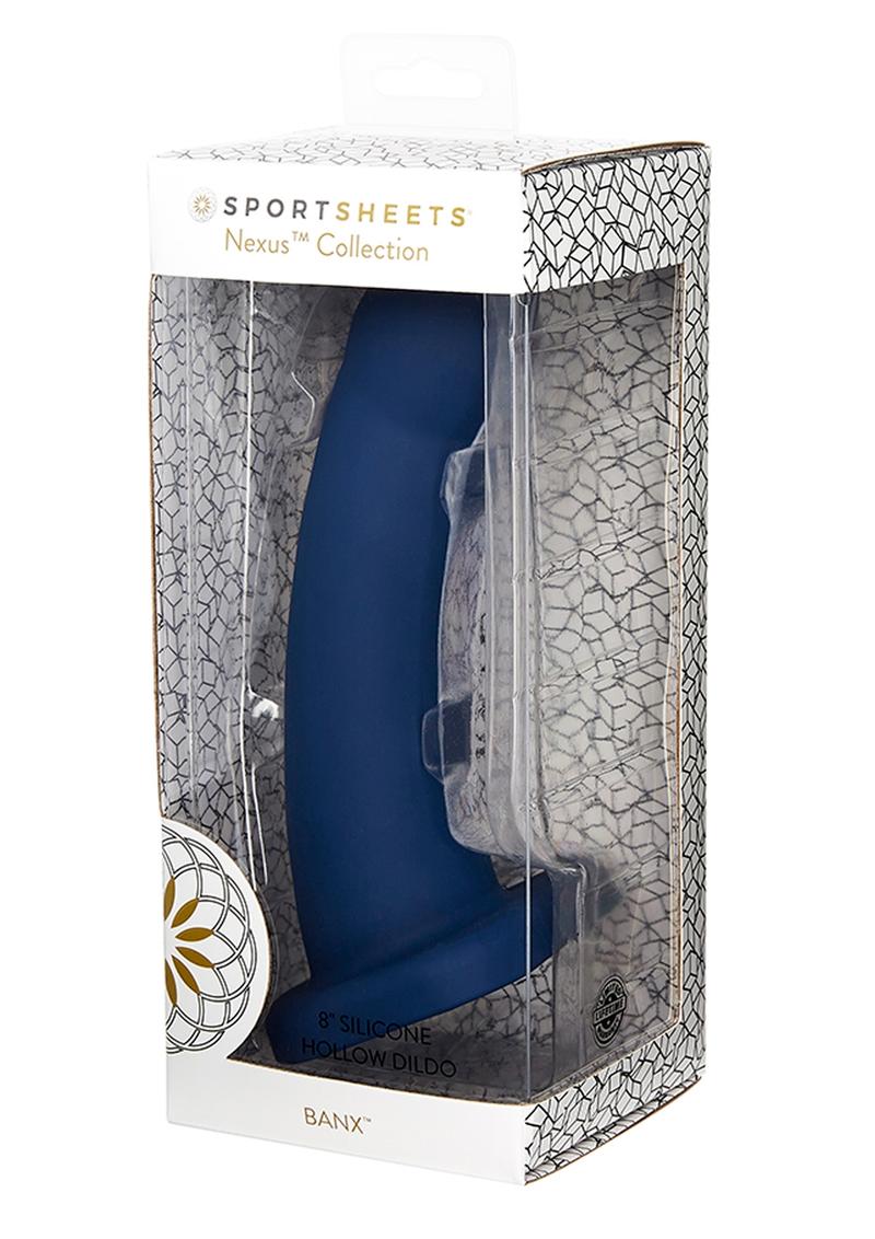 Nexus Collection By Sportsheets Banx Silicone Hollow Sheath Dildo - Blue/Navy - 8in