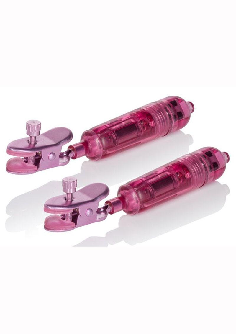 Nipple Play One Touch Vibrating Nipple Clamps - Pink