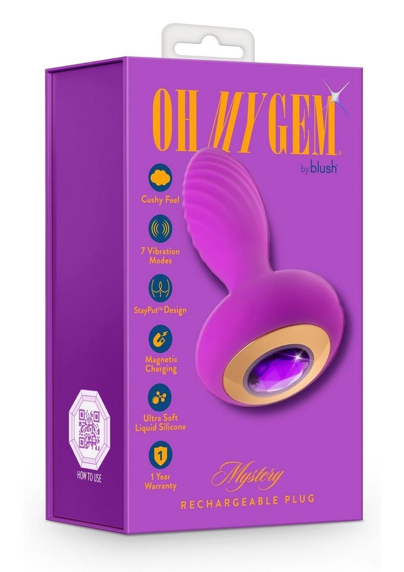 Oh My Gem Charm Rechargeable Silicone Anal Plug - Amethyst - Purple