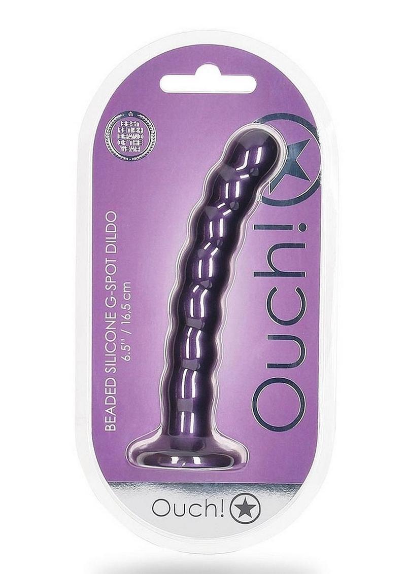 Ouch! Beaded G-Spot Silicone Dildo 6.5in - Metallic - Purple