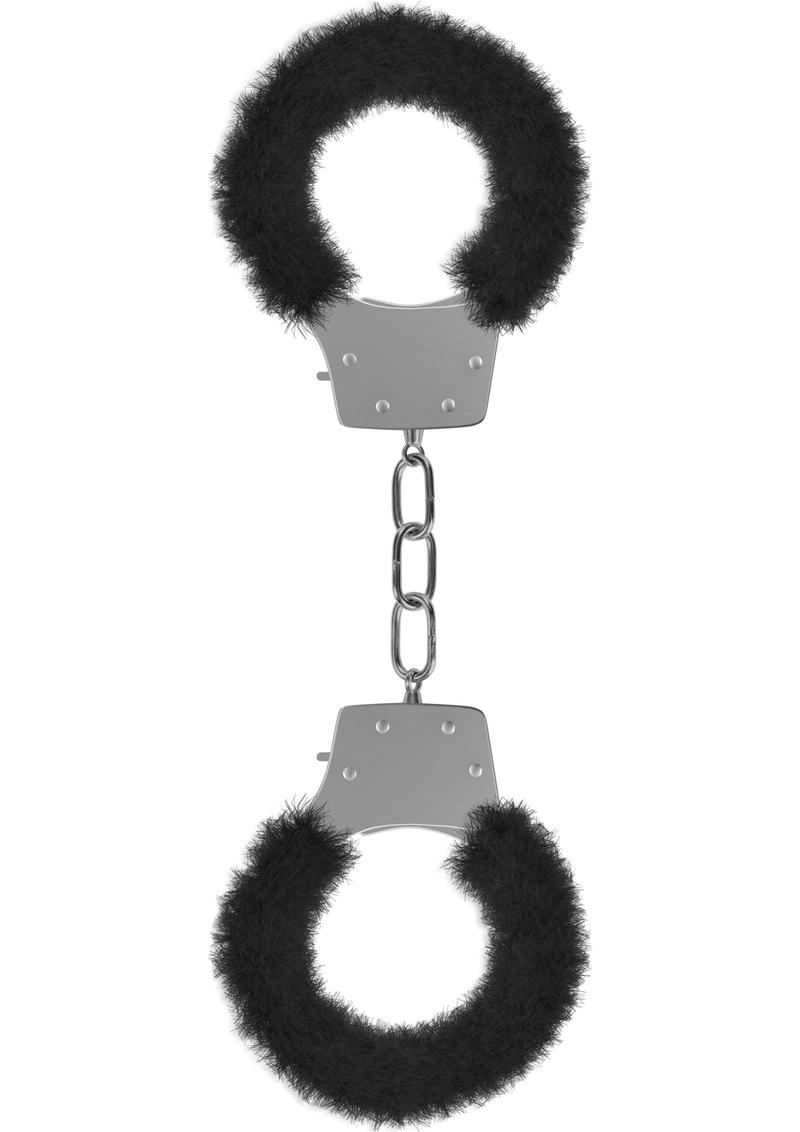 Ouch! Pleasure Furry Handcuffs - Black/Metal