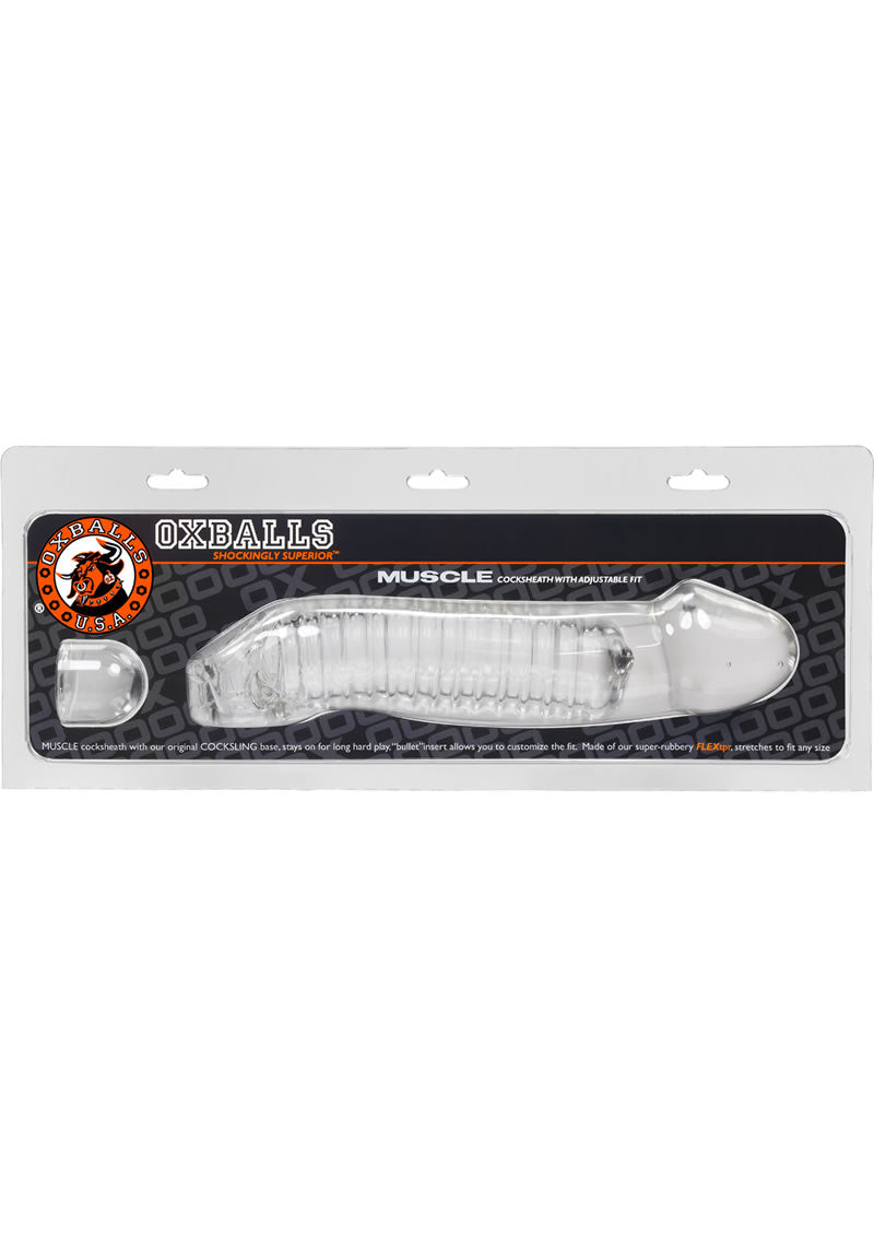 Oxballs Muscle Textured Cock Sheath Penis Extender - Clear - 9.25in