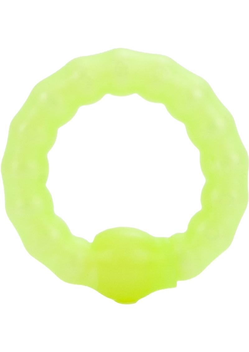 Pearl Beaded Prolong Silicone Cock Ring - Glow - Yellow