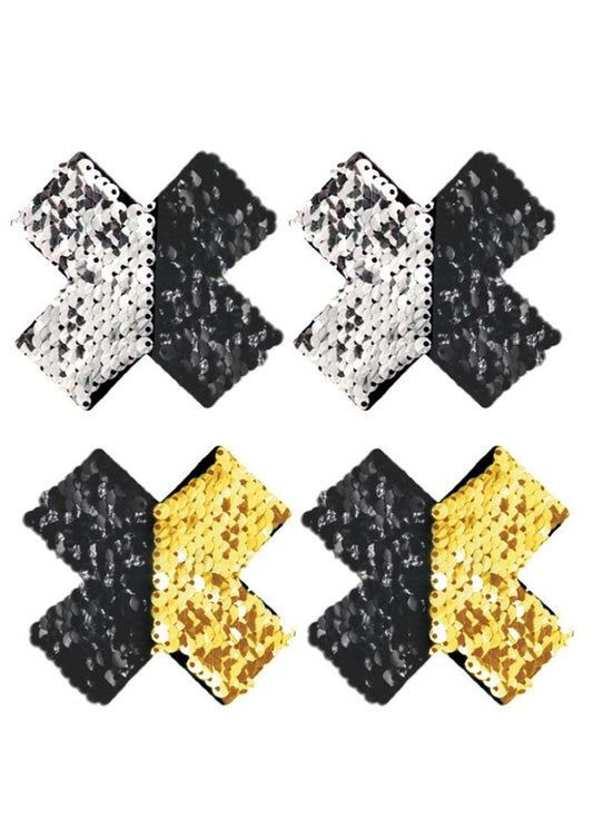 Peekaboos Reversible Sequin X Pasties - Black/Gold