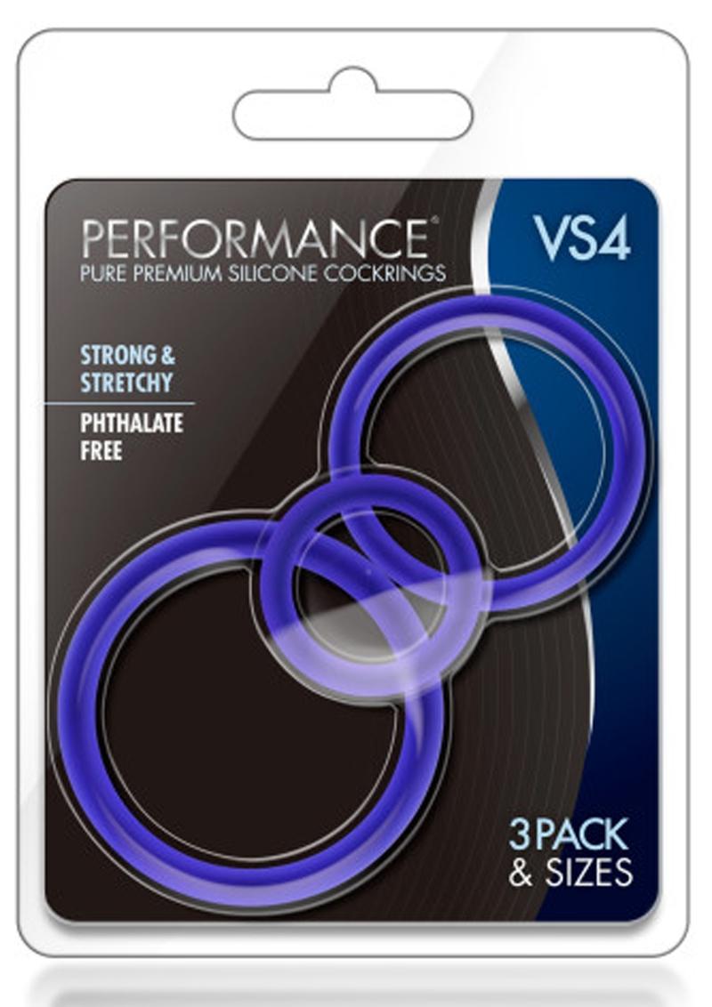 Performance Vs4 Pure Premium Silicone Cock Ring Set (3 Sizes - Blue/Indigo