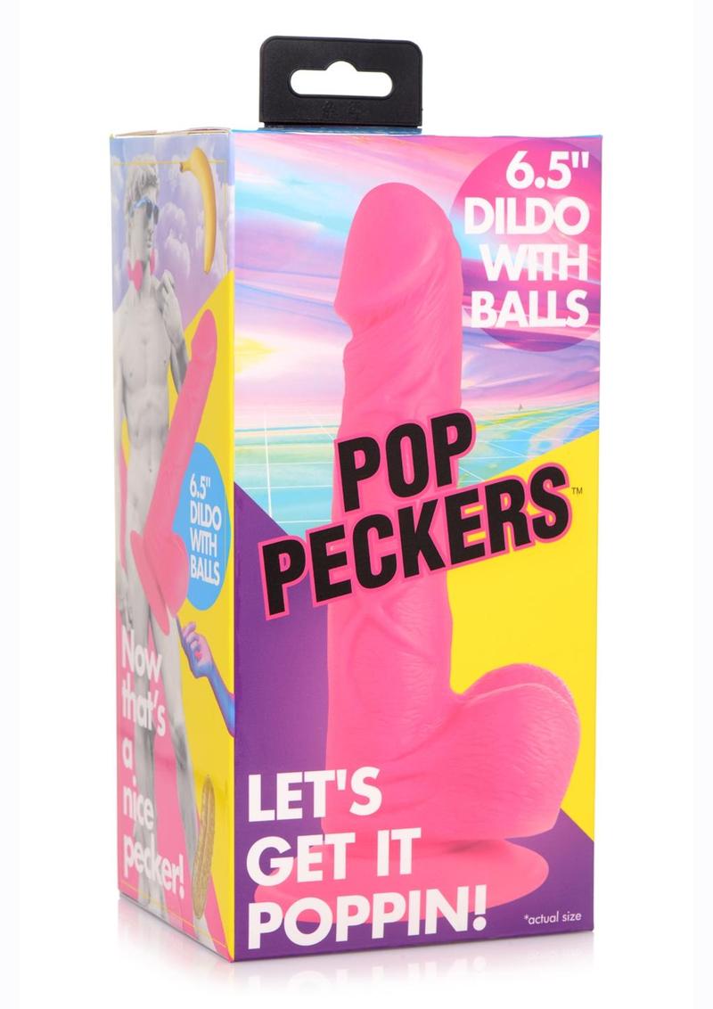 Pop Peckers Dildo with Balls - Pink - 6.5in