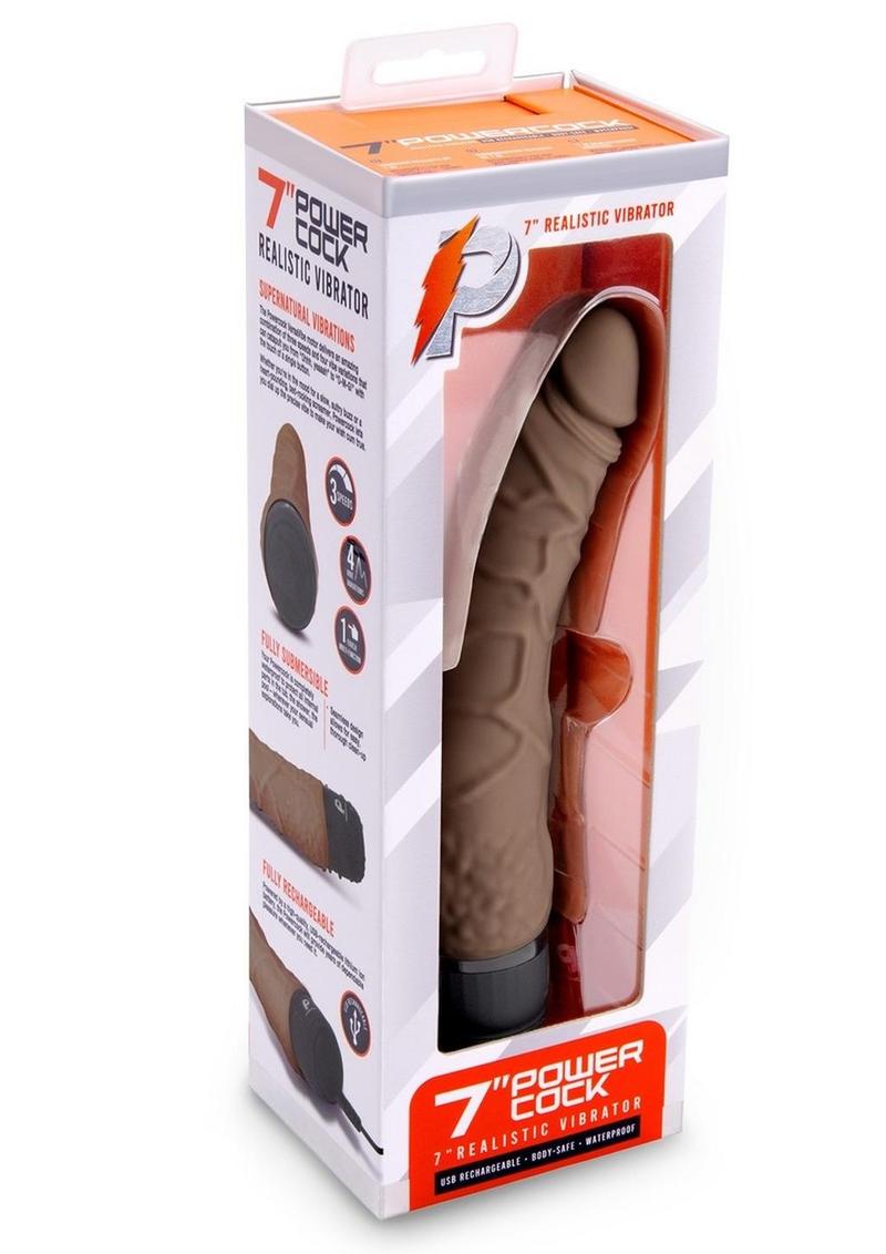 Powercocks Silicone Realistic Vibrator - Chocolate - 7in