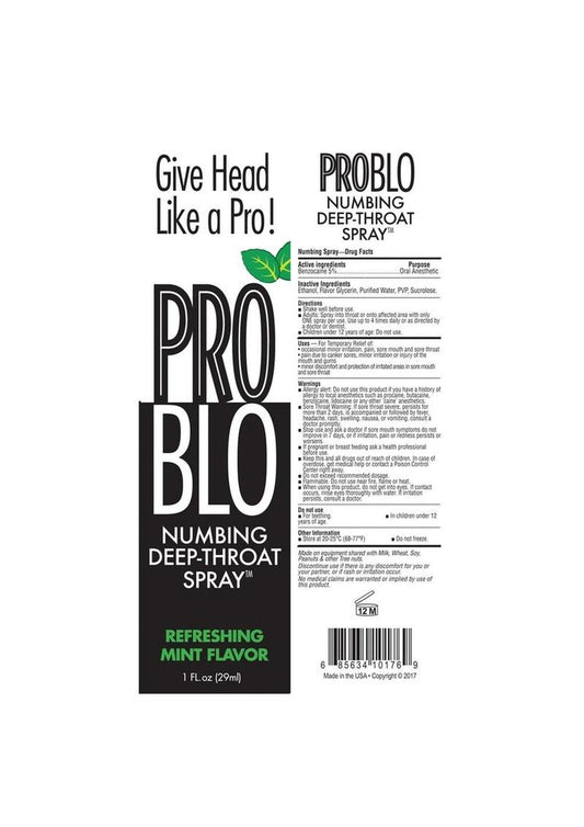 Problo Numbing Deep-Throat Spray 1oz - Refreshing Mint