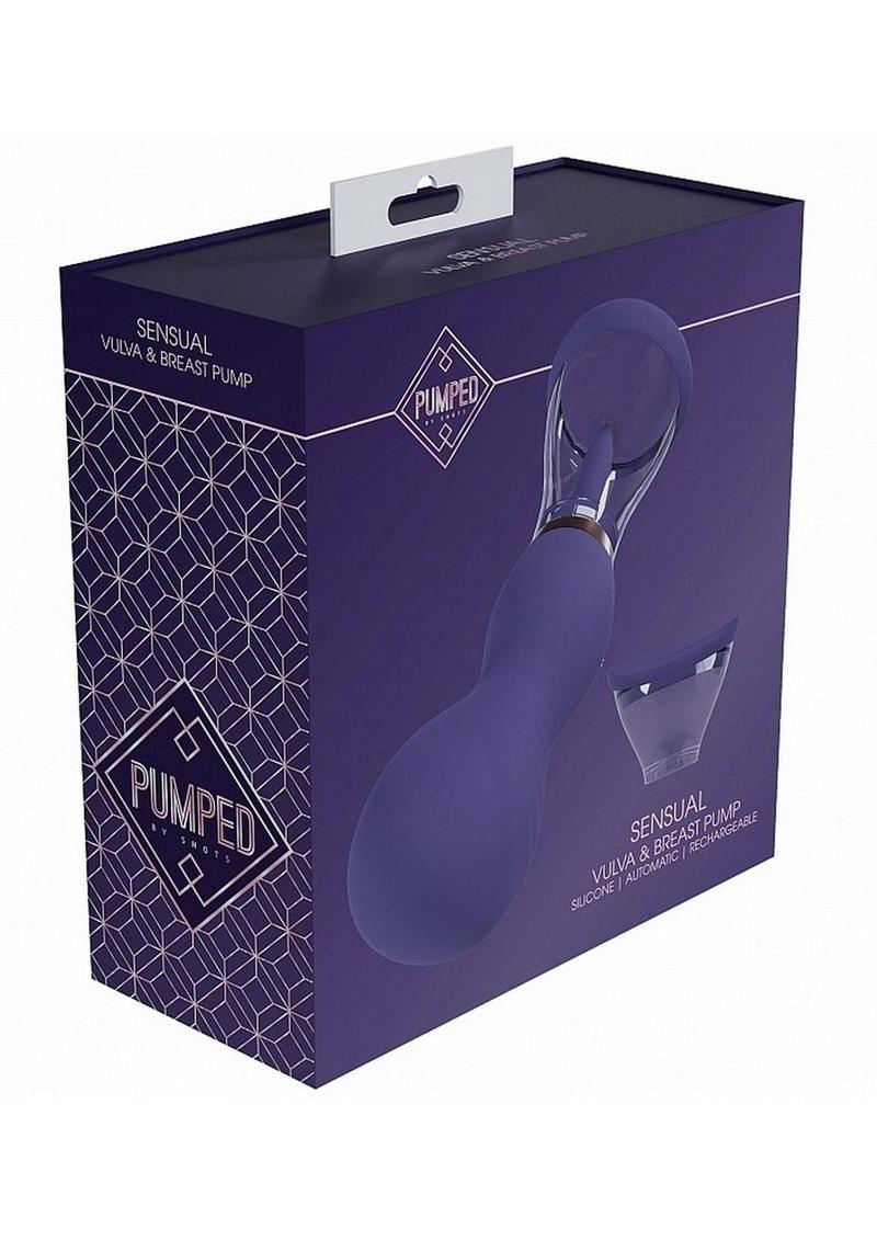 Pumped Sensual Automatic 13 Speed Silicone Rechargeable Vulva and Breast Pump - Purple