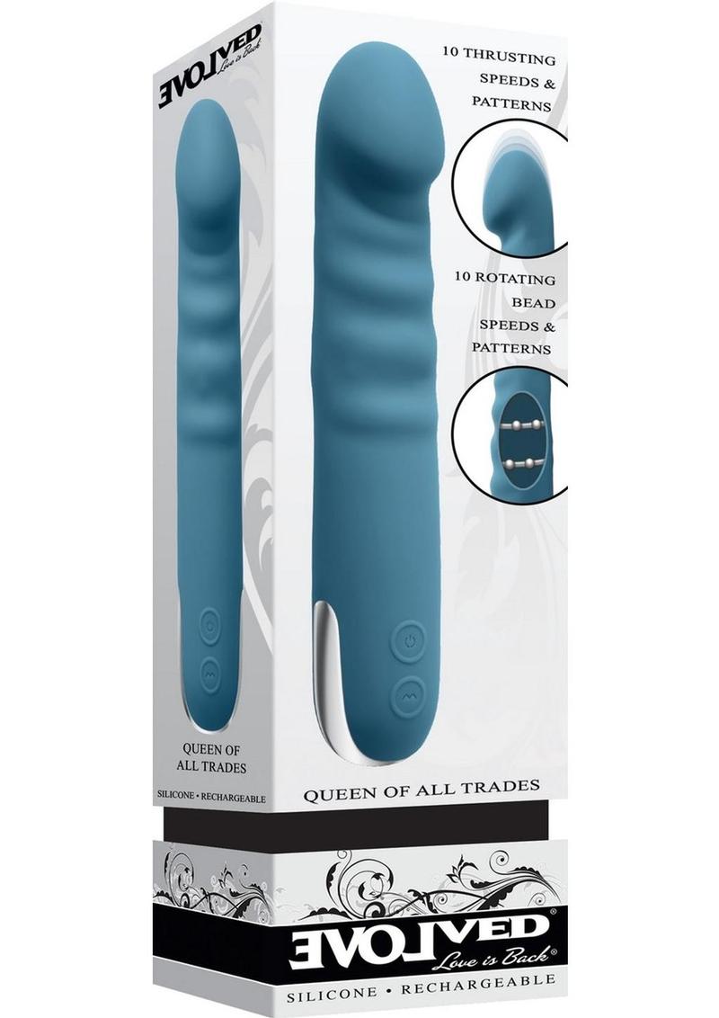 Queen Of All Trades - Rechargeable Silicone Dual Vibrator - Blue