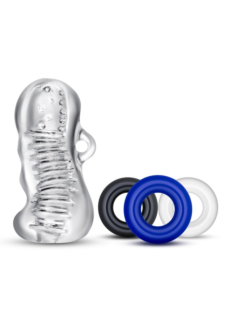 Quickie Kit Jerk Off Masturbator and Cock Rings - Multiple - Assorted Colors/Clear