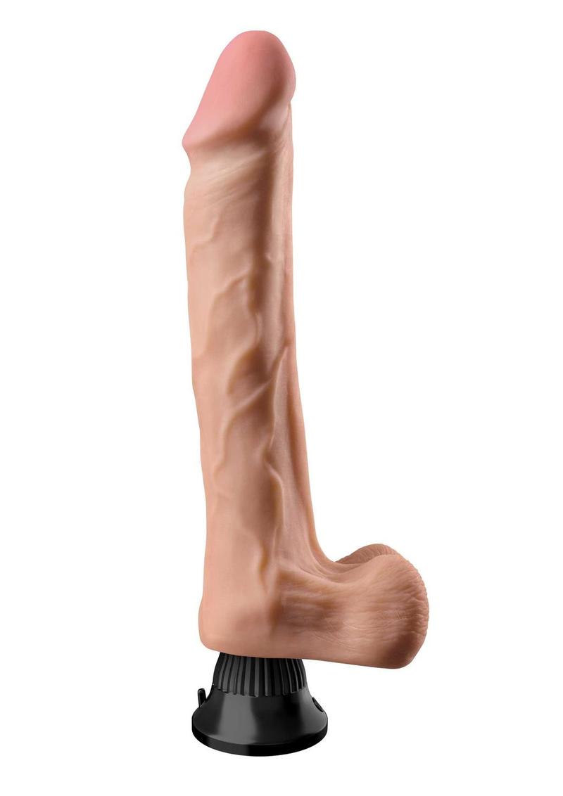 Real Feel Deluxe No. 12 Wallbanger Vibrating Dildo with Balls Waterproof - Vanilla - 12in