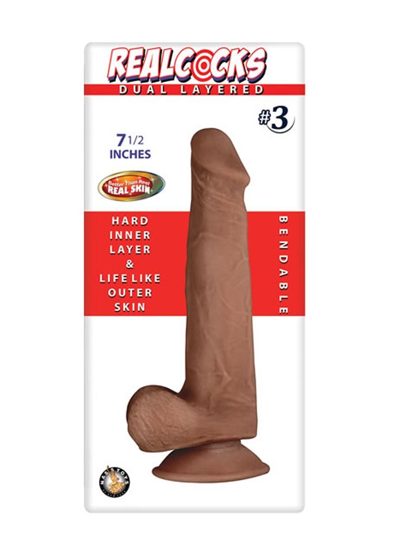 Realcocks Dual Layered #3 Bendable Dildo - Brown/Caramel - 7.5in