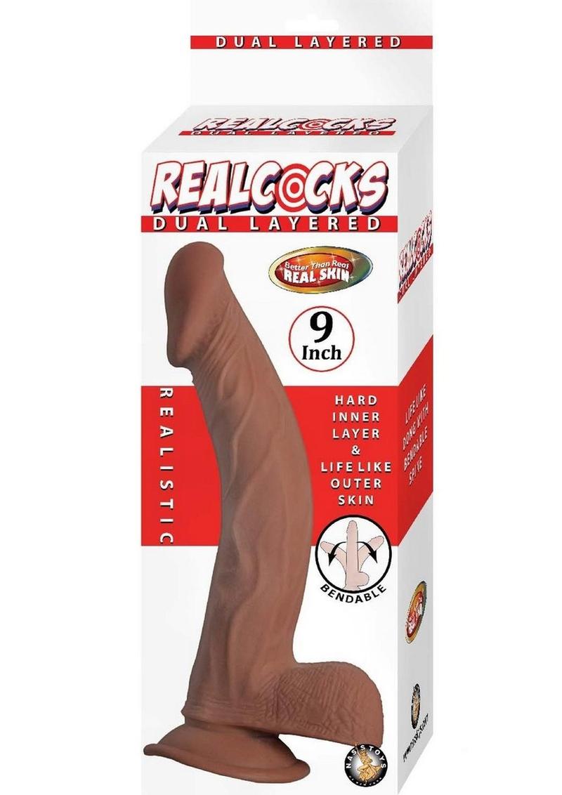 Realcocks Dual Layered Bendable Dildo - Chocolate - 9in