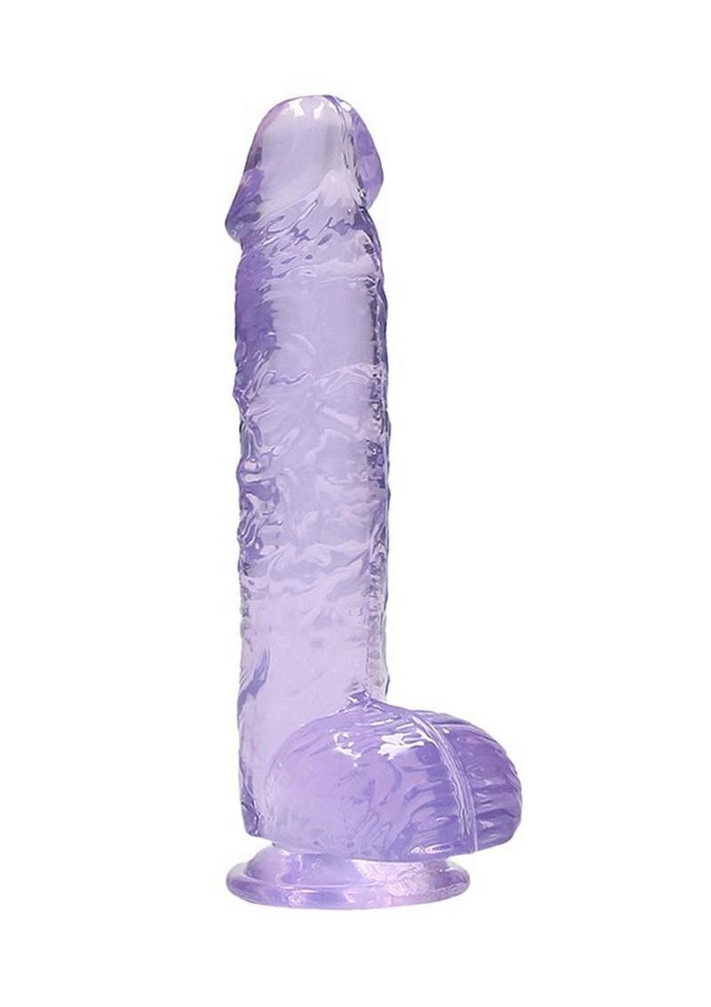 Realrock Crystal Clear Dildo with Balls - Purple - 6in