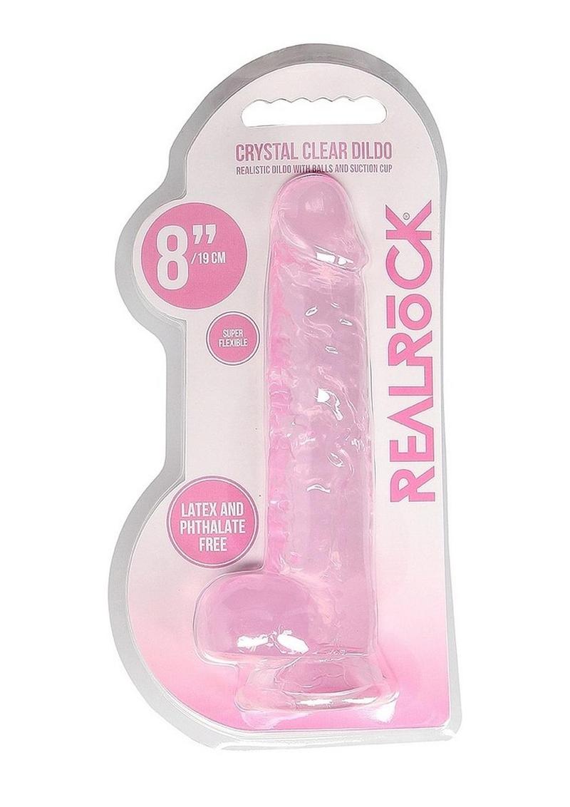 Realrock Crystal Clear Dildo with Balls - Pink - 8in