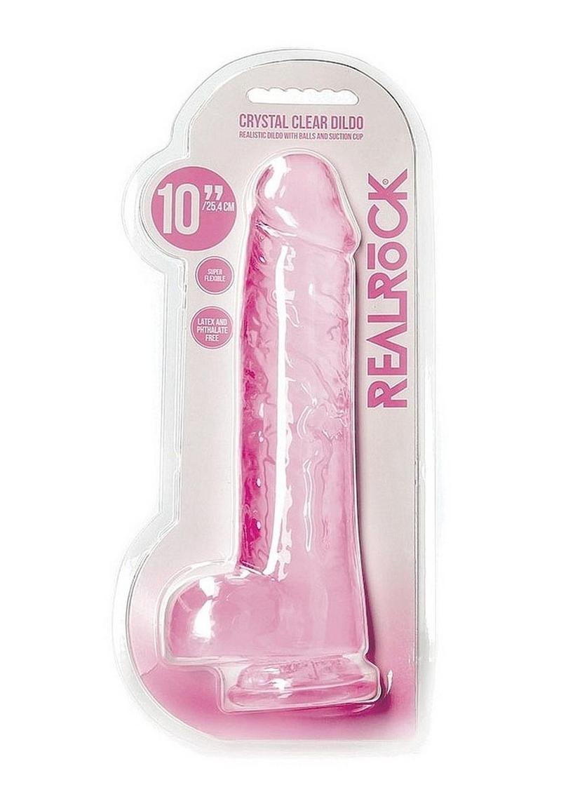 Realrock Crystal Clear Realistic Dildo with Balls - Clear/Pink - 10in