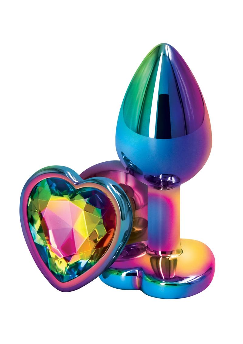 Rear Assets Multicolor Heart Anal Plug - Multicolor/Rainbow - Small