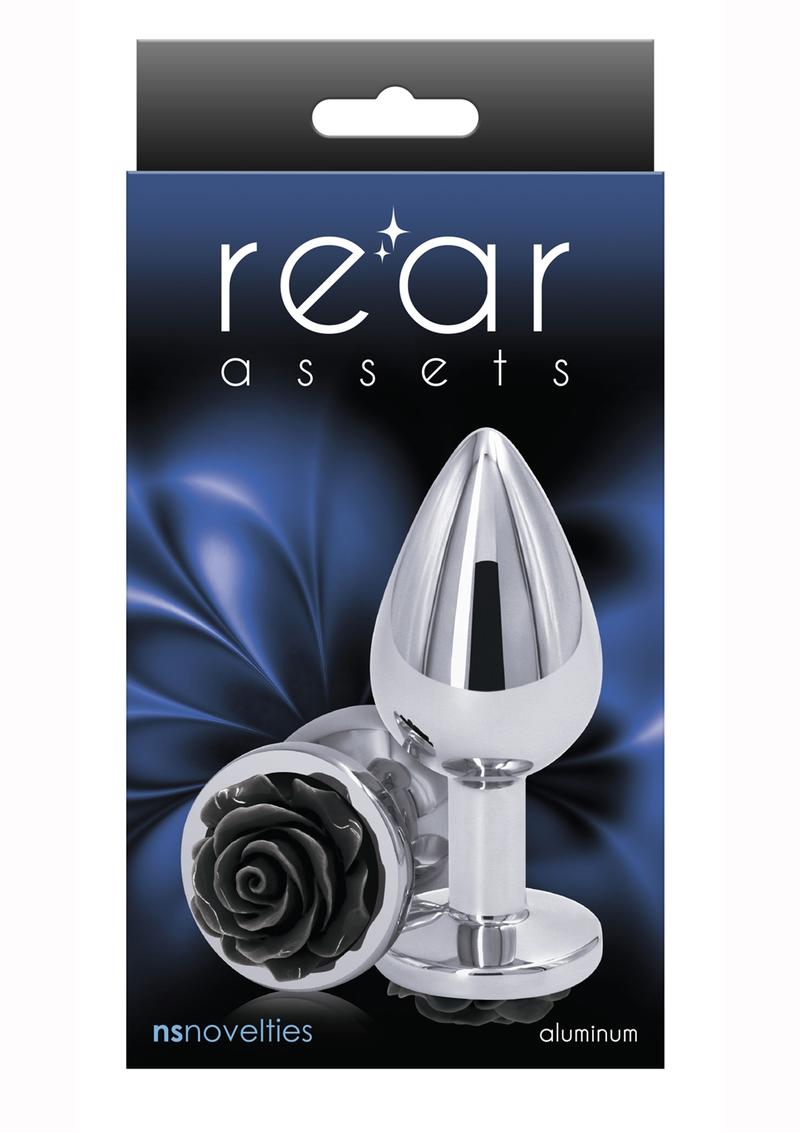 Rear Assets Rose Aluminum Anal Plug - Black/Metal/Silver - Medium