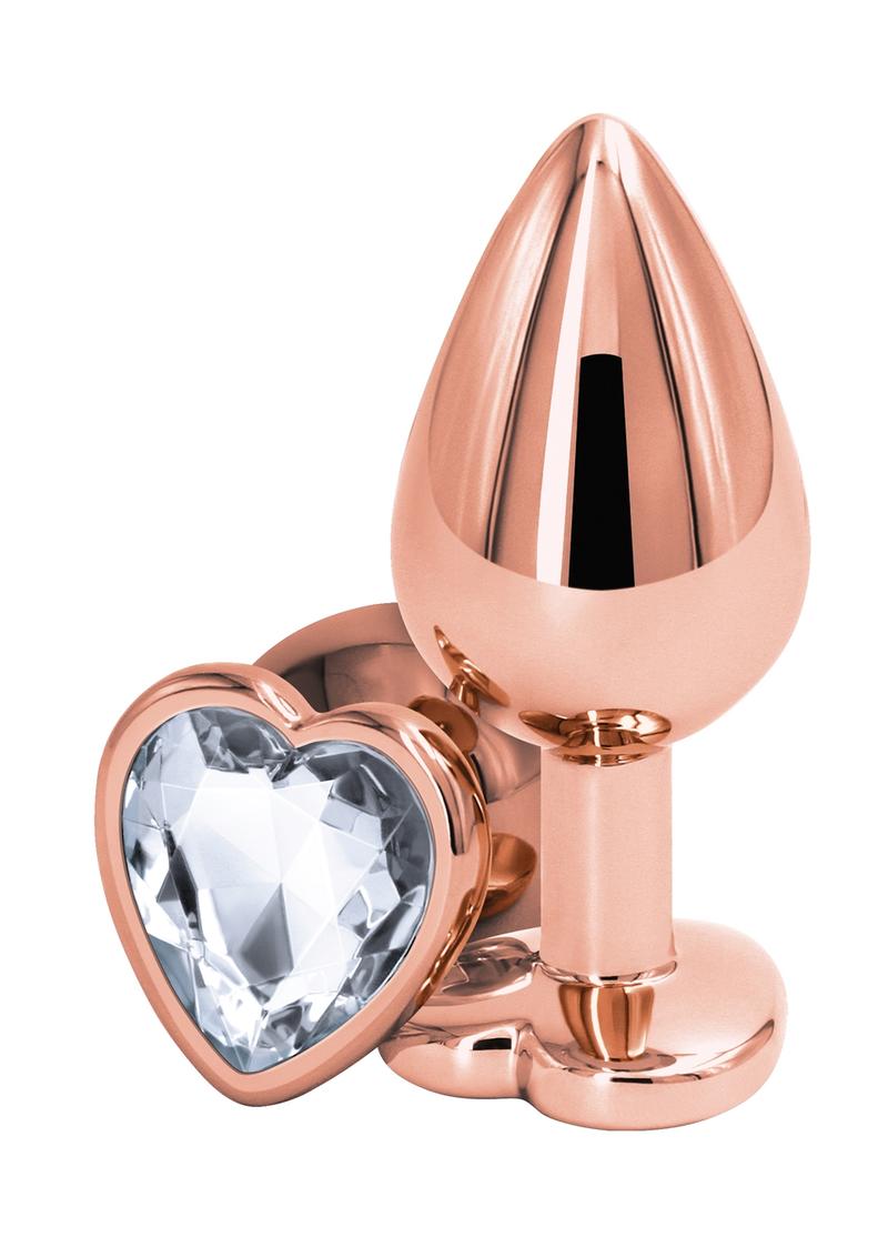 Rear Assets Rose Gold Heart Anal Plug - Clear/Rose Gold - Medium/Small