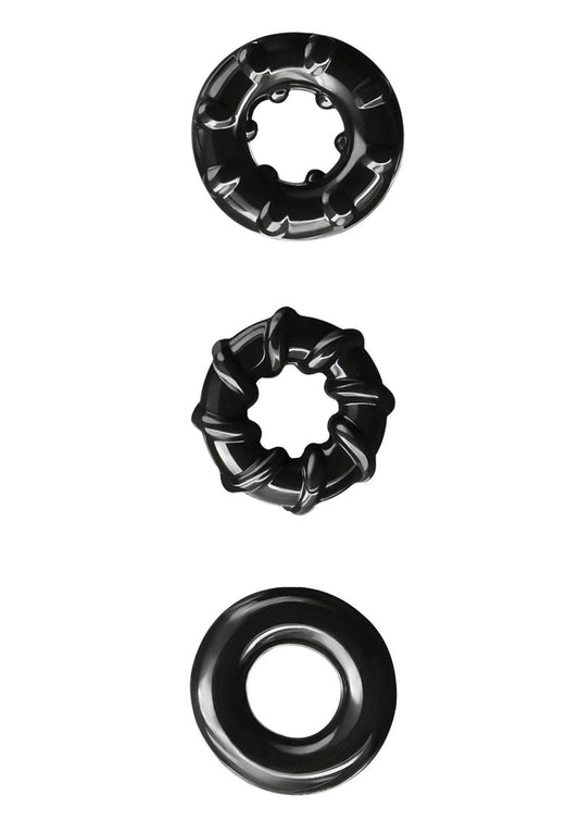 Renegade Dyno Rings Super Stretchable Cock Rings - Black - Set Of 3