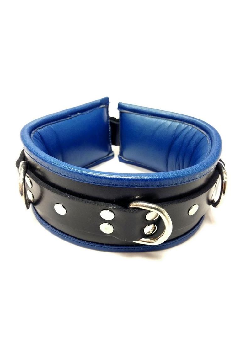 Rouge 3 D-Ring Padded Leather Adjustable Collar - Black/Blue