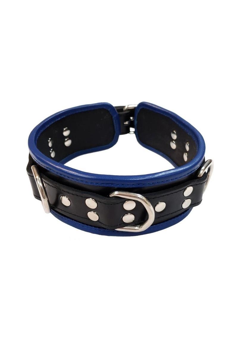 Rouge 5 D Ring Leather Collar - Black/Blue