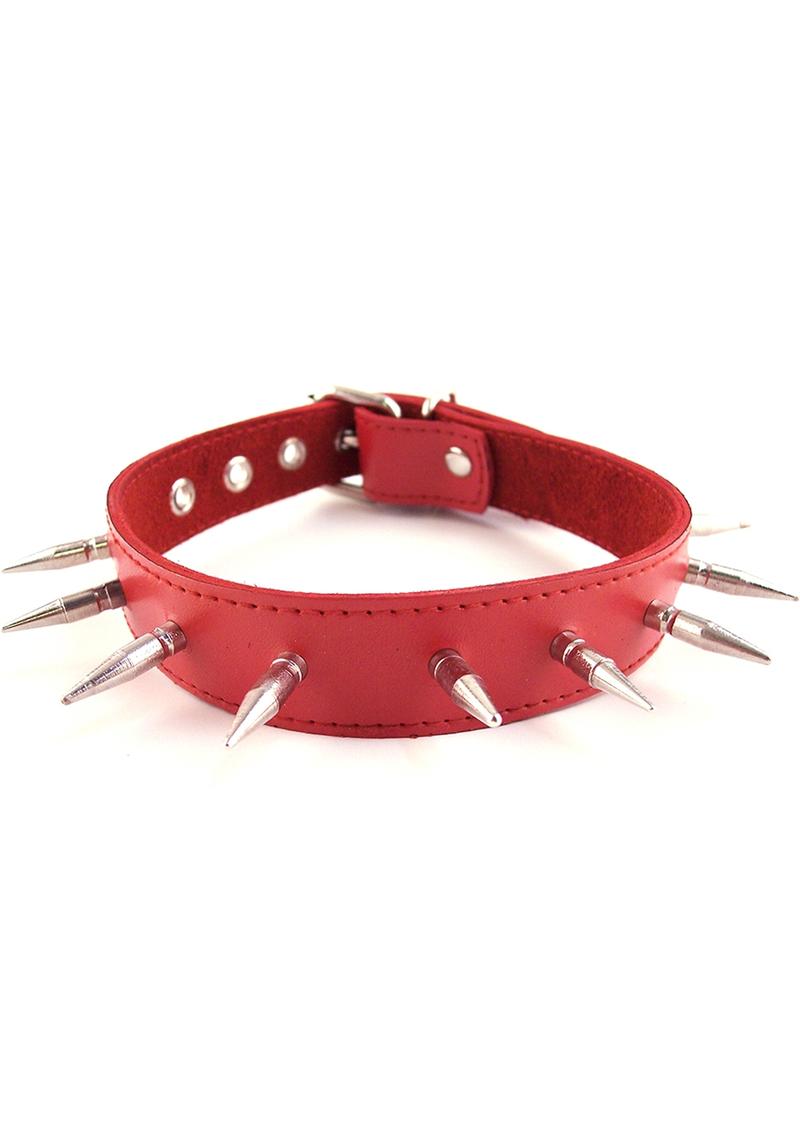 Rouge Adjustable Leather Spiked Collar - Red