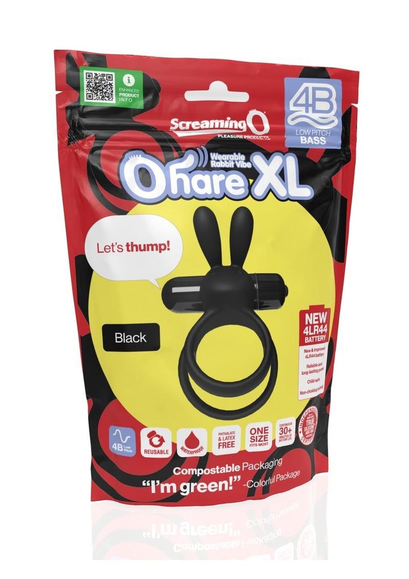 4b Ohare XL Rechargeable Silicone Rabbit Vibrating Cock Ring - Black - XLarge