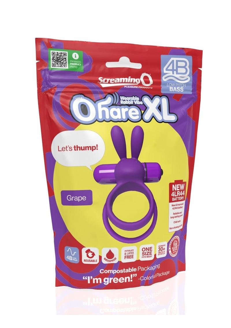 4b Ohare XL Rechargeable Silicone Rabbit Vibrating Cock Ring - Grape/Purple - XLarge