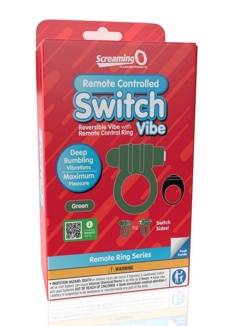 Screaming O Switch Remote Controlled Silicone Rechargeable Vibrating Ring - Green