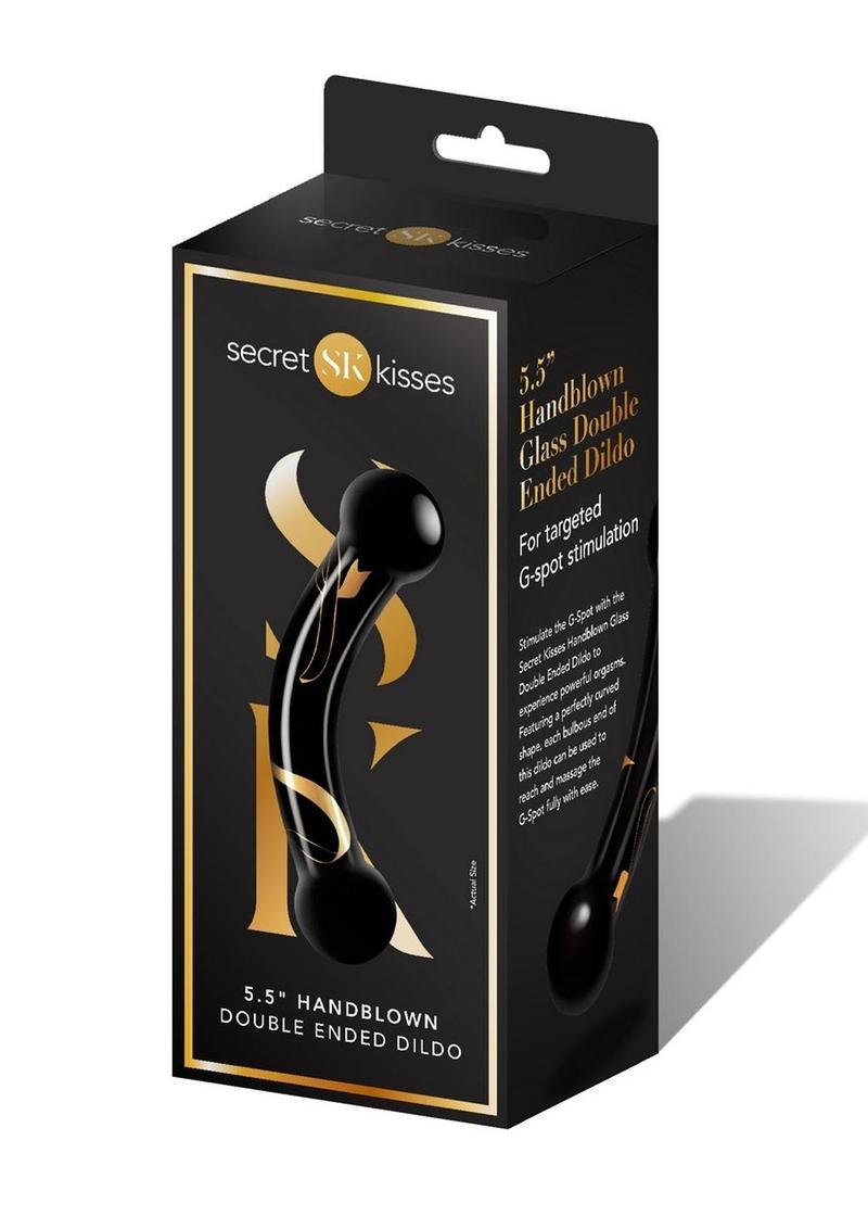 Secret Kisses Handblown Double Ended Glass Dildo - Black/Gold - 5.5in