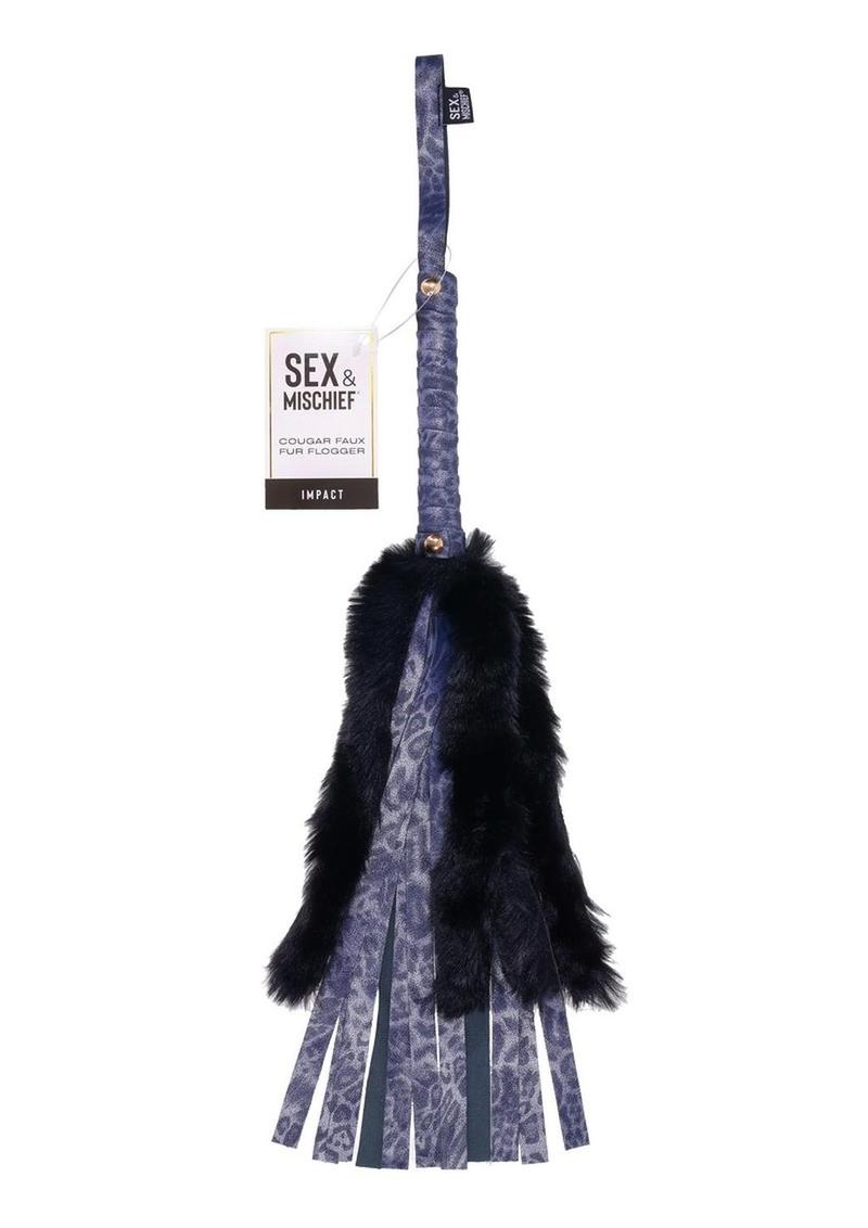 Sex and Mischief Cougar Faux Fur Flogger - Black/Blue/Navy