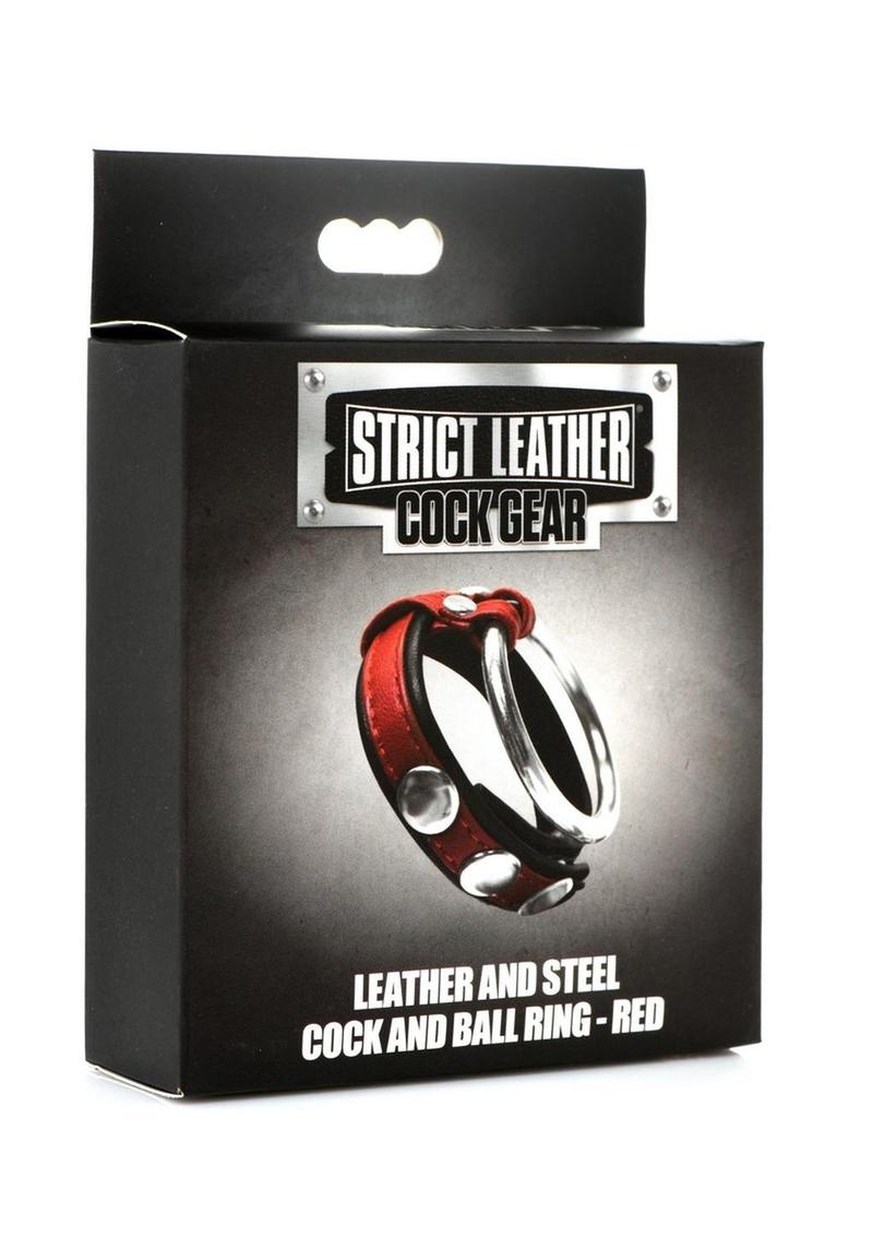 Strict Leather Cock Gear Leather and Steel Cock and Ball Ring - Metal/Red