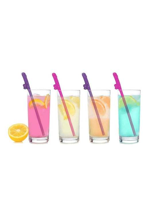 Super Fun Penis Party Straws - Pink/Purple - 8 Per Pack