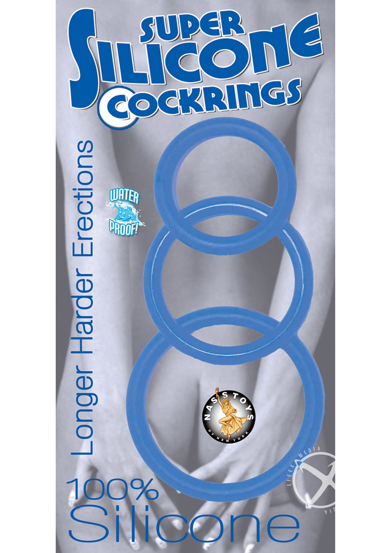 Super Silicone Cock Rings - Blue - 3 Pack