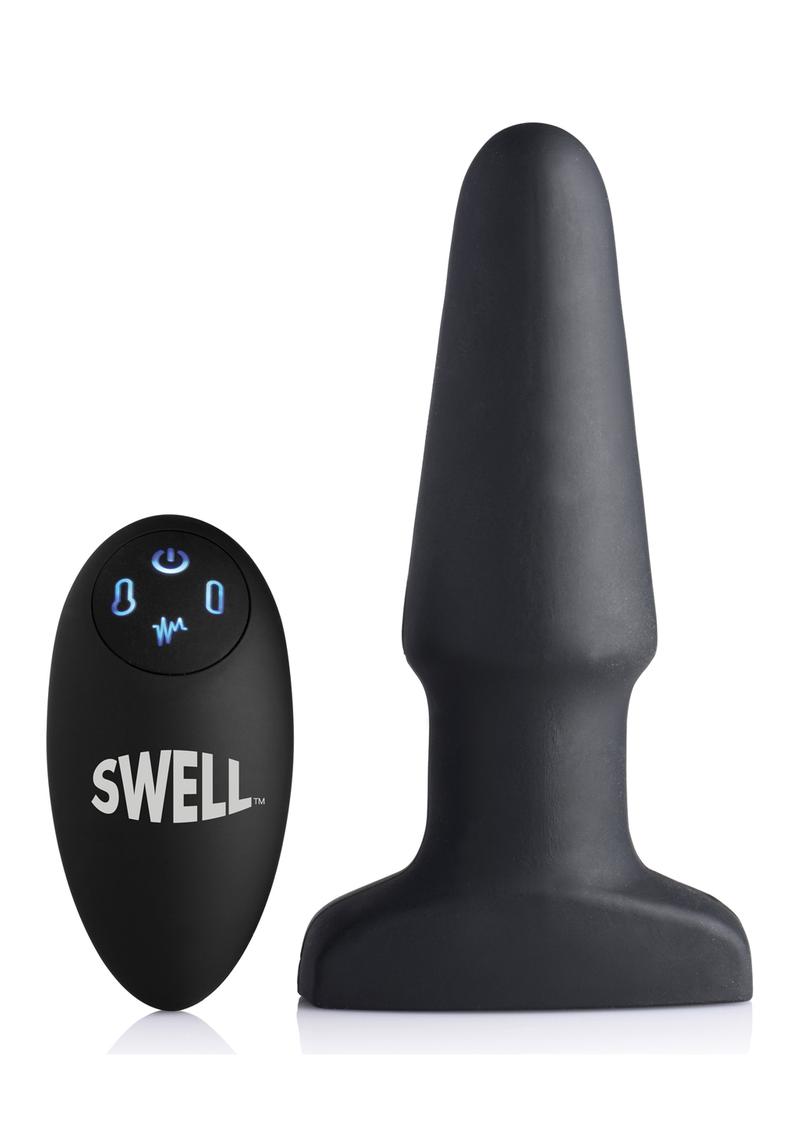 Swell Inflatable Rechargeable Silicone Vibrating Anal Plug - Black