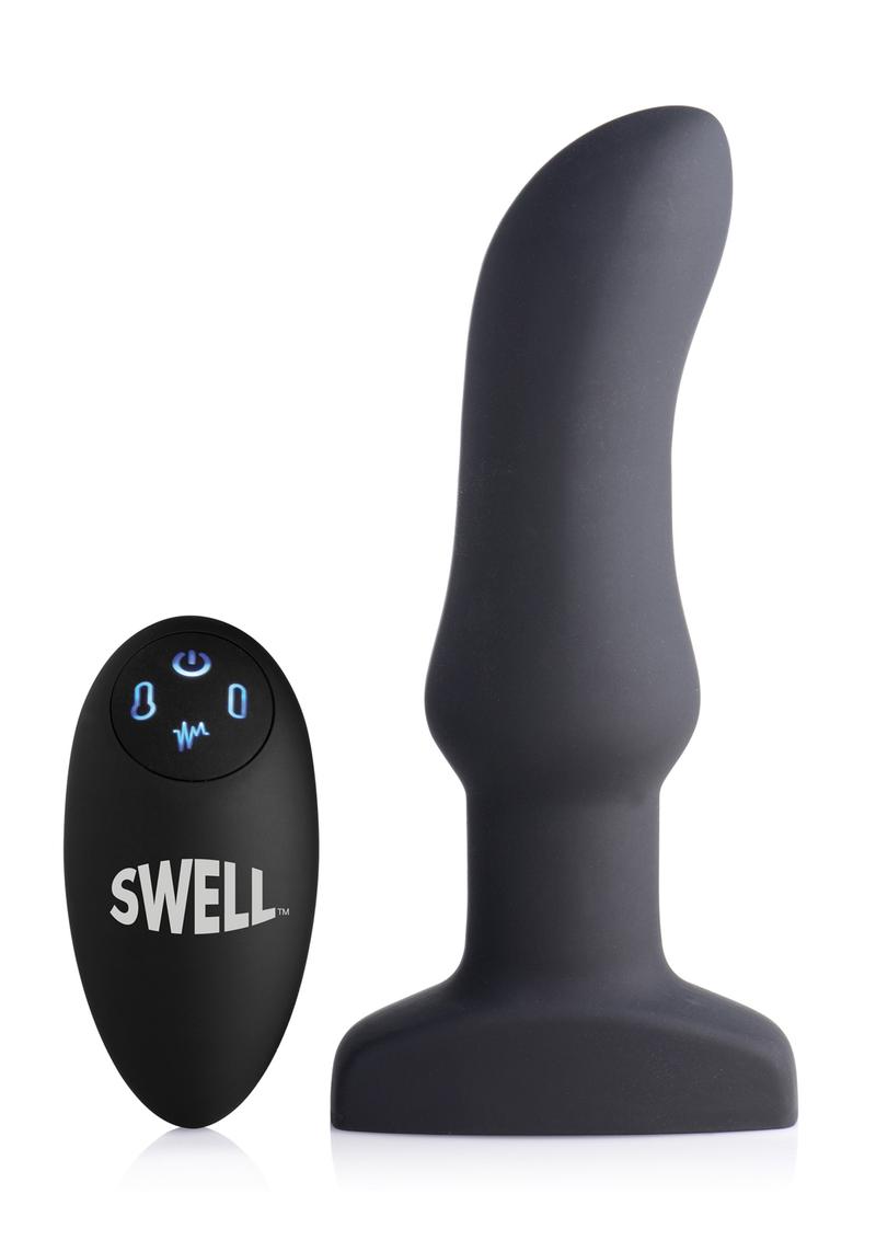 Swell Inflatable Rechargeable Silicone Vibrating Curved Anal Plug - Black