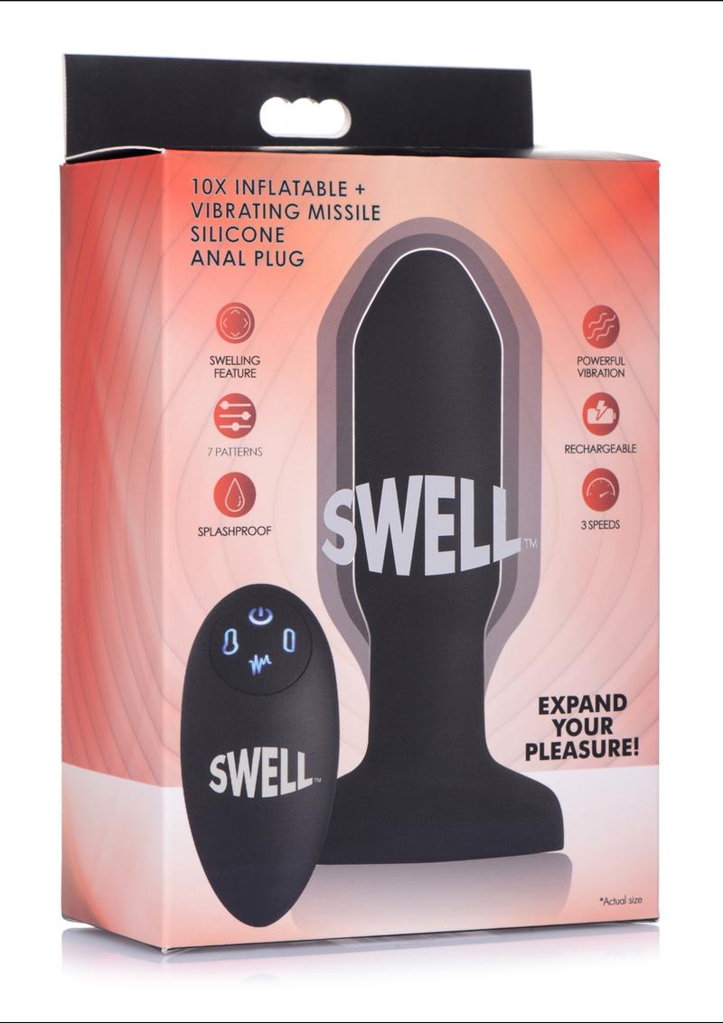 Swell Inflatable Rechargeable Silicone Vibrating Missile Anal Plug - Black