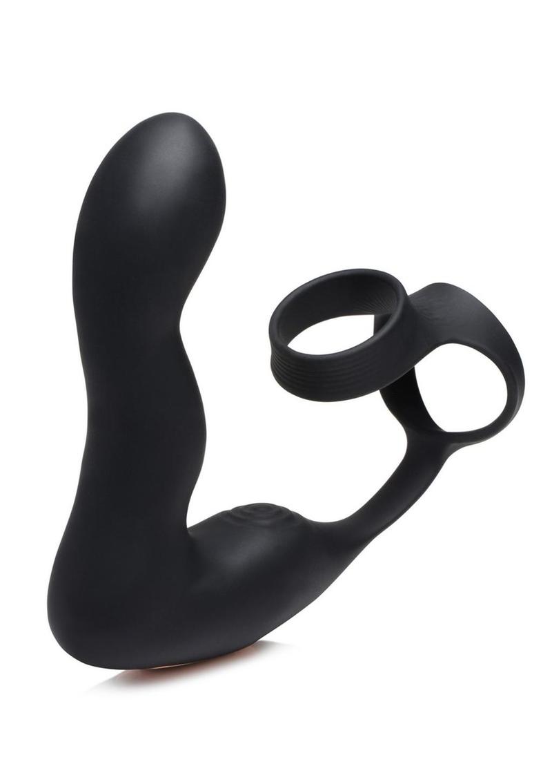 Swell Rechargeable Silicone Inflatable 10x Vibrating Prostate Plug with Cock and Ball Ring and Remote Control - Black