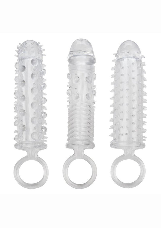 Textured Extension Set Penis Sleeves - Clear - 3 Piece