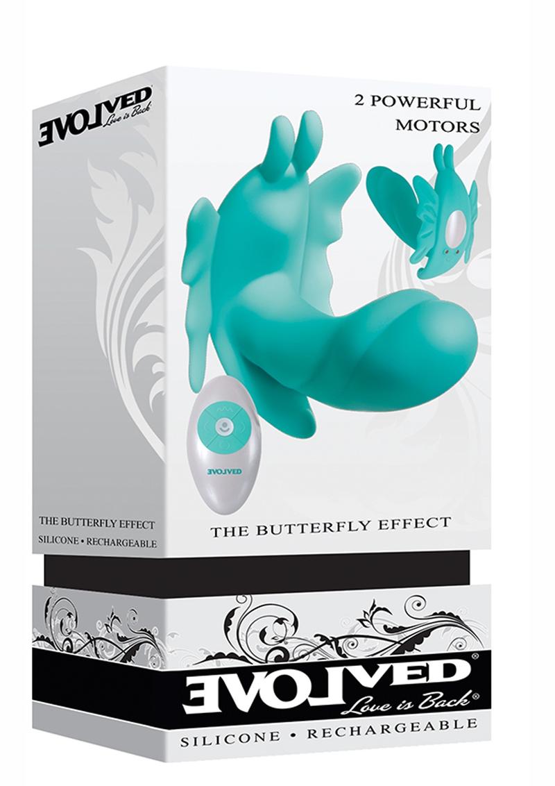 The Butterfly Effect Rechargeable Silicone Dual Motor Vibrator with Remote Control - Green/Teal