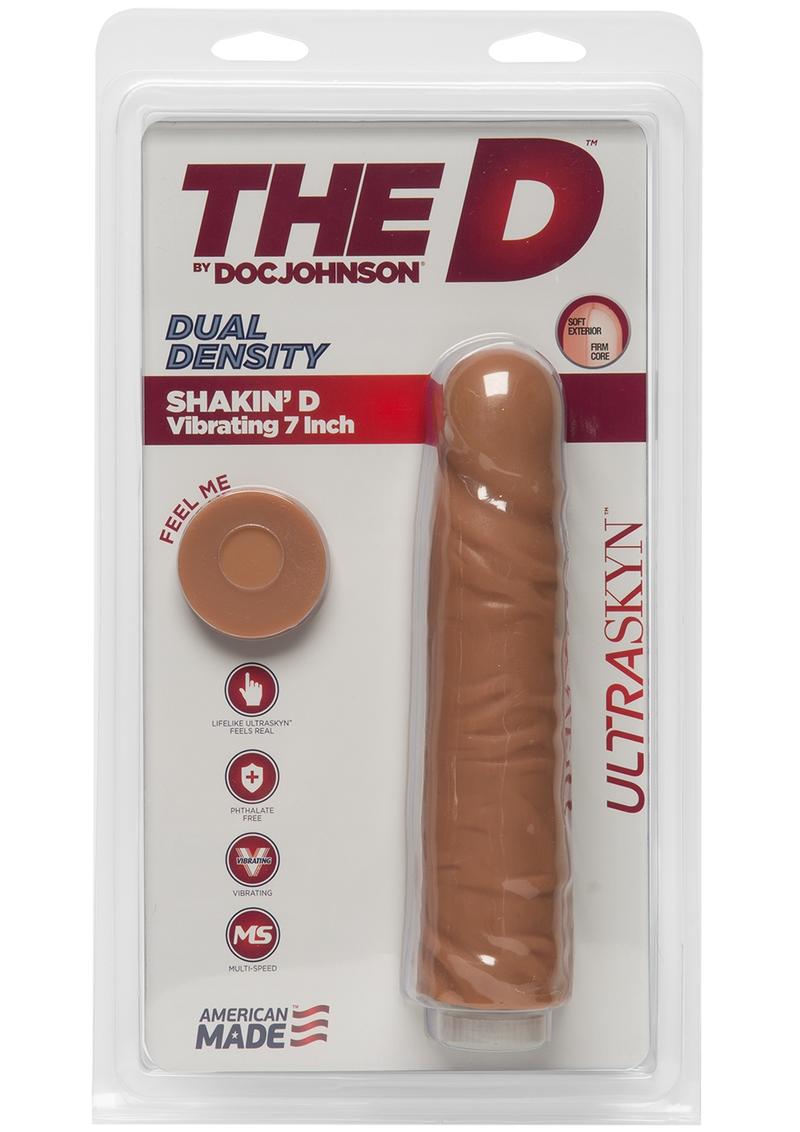 The D Shakin D Ultraskyn Vibrating Dildo - Brown/Caramel - 7in