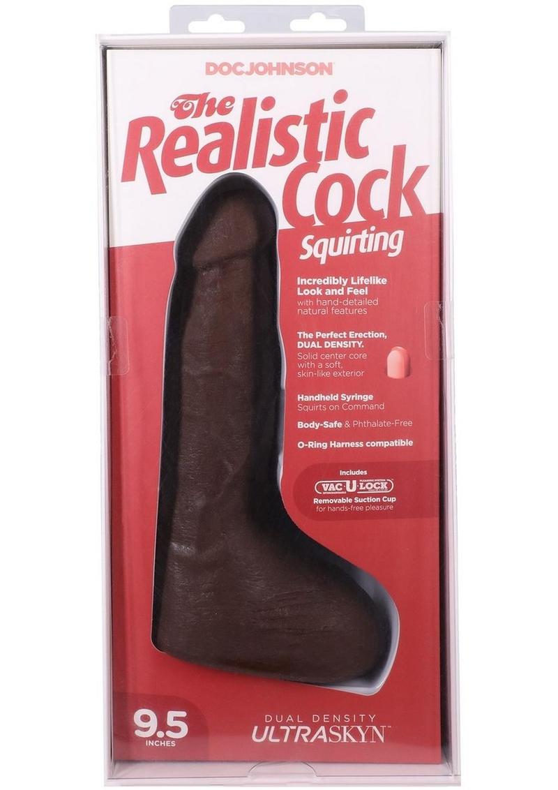 The Realistic Cock with Balls Ultraskyn Squirting with Removable Vac-U-Lock Suction Cup - Chocolate - 9.5in