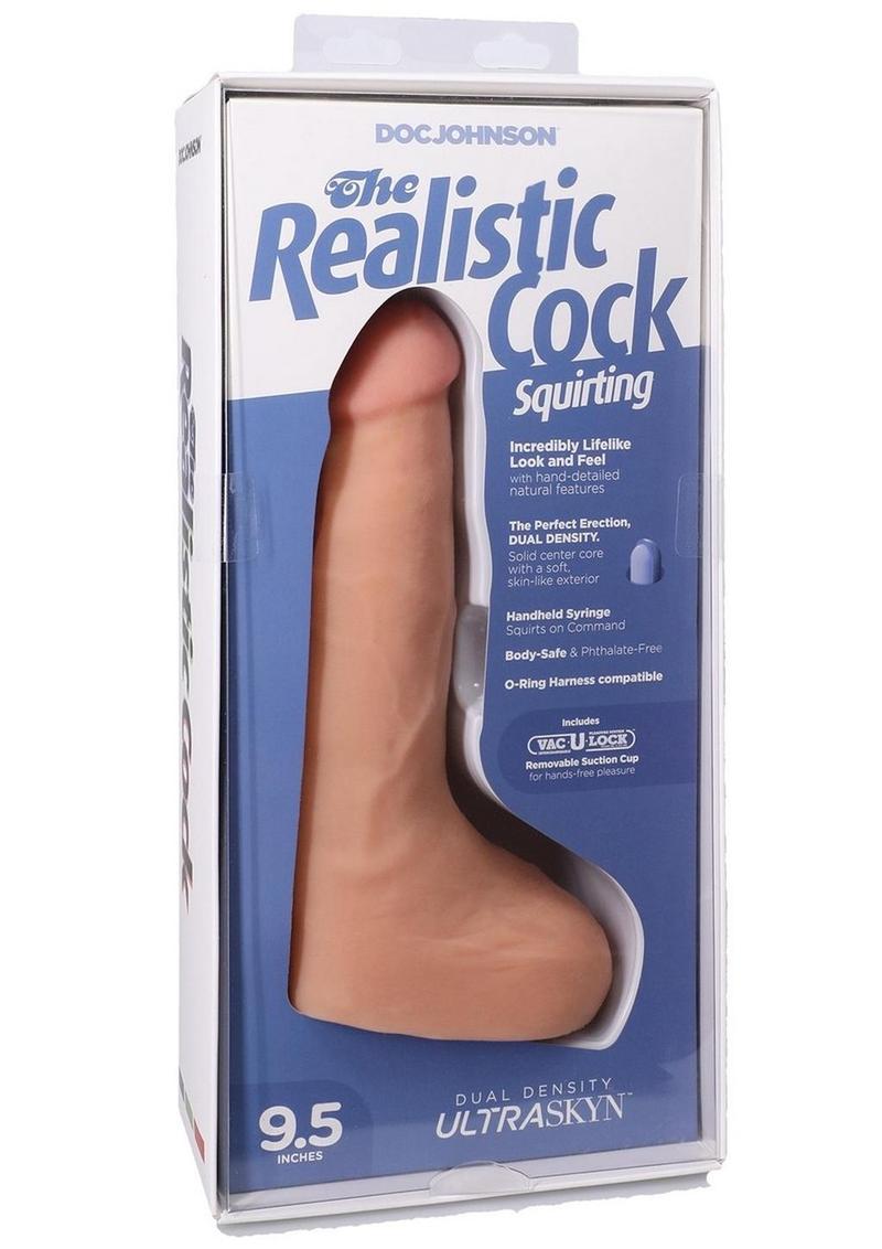 The Realistic Cock with Balls Ultraskyn Squirting with Removable Vac-U-Lock Suction Cup - Vanilla - 9.5in