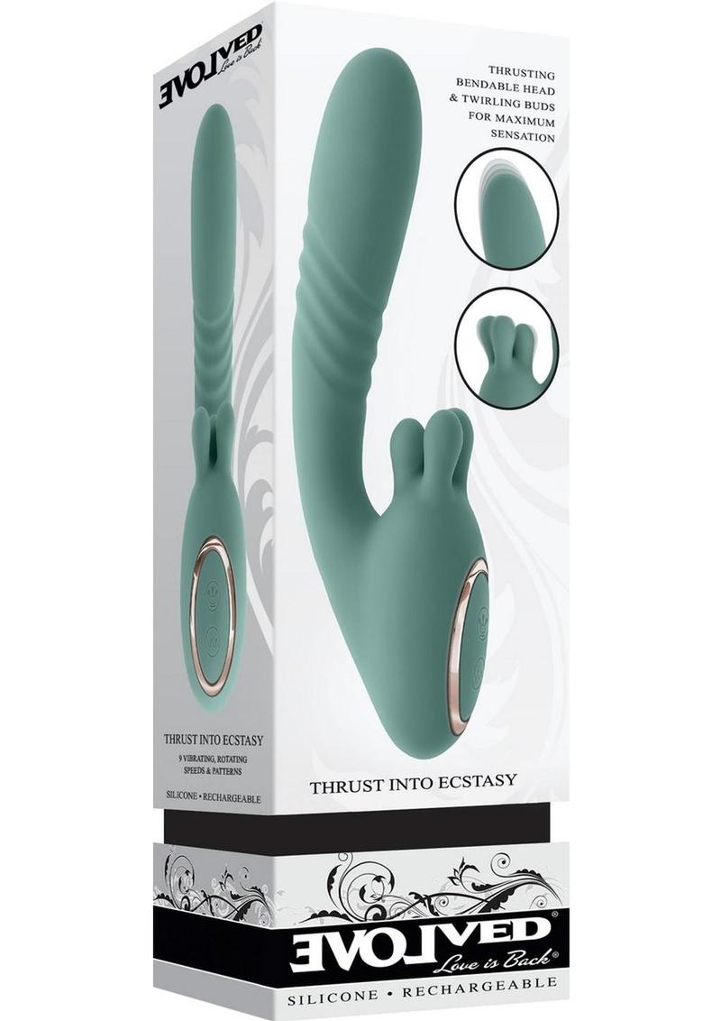 Thrust Into Ecstasy Rechargeable Silicone Dual Vibrator - Green