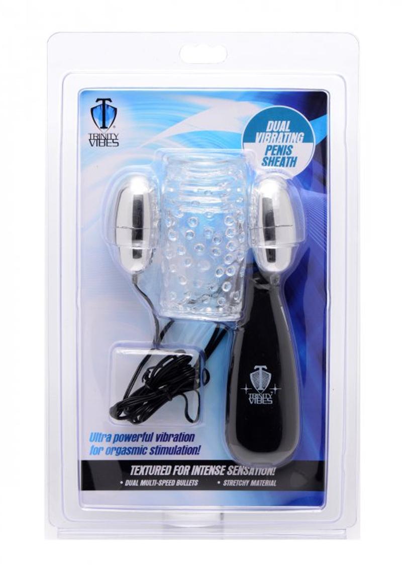 Trinity Men Dual Vibrating Penis Sheath - Clear