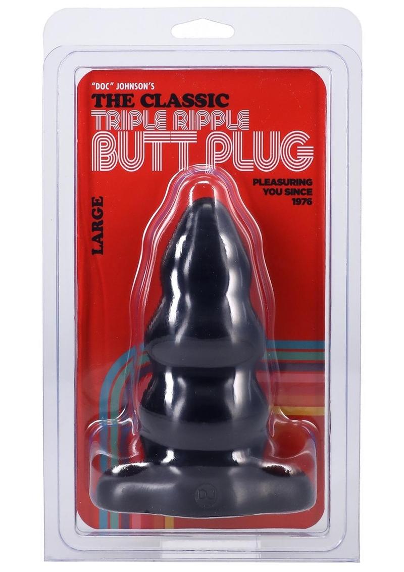 Triple Ripple Butt Plug - Black - Large