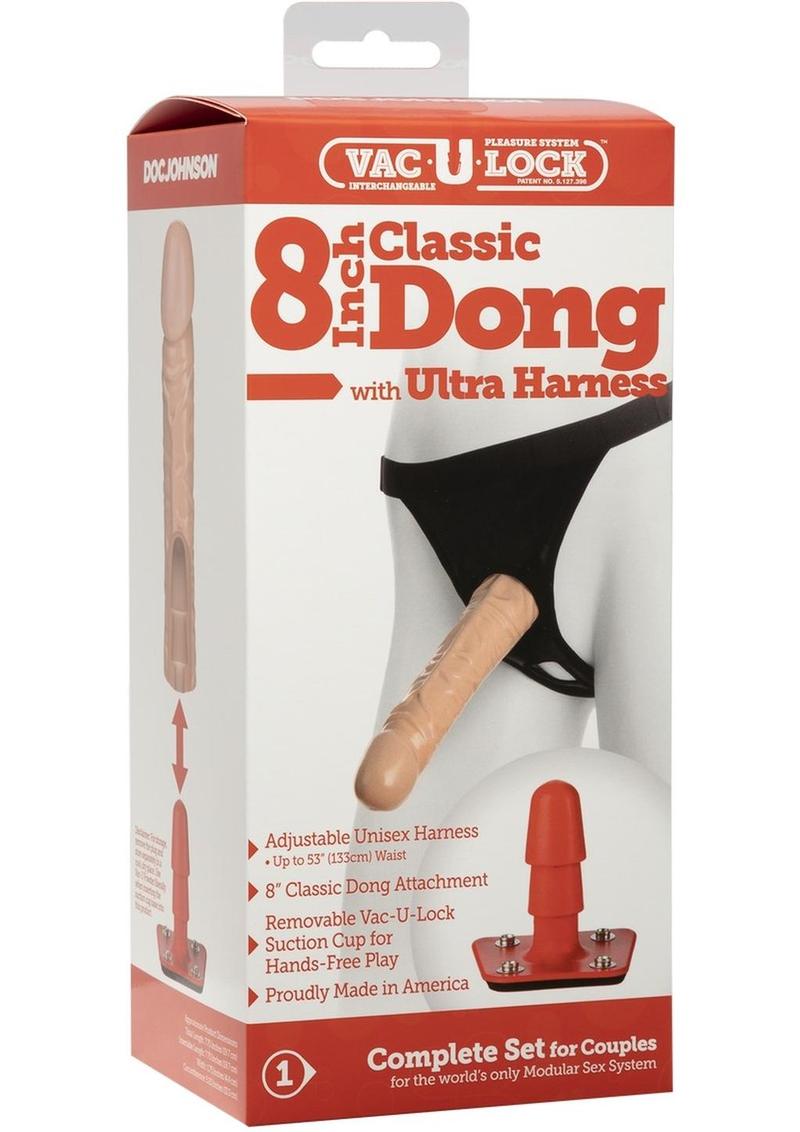 Vac-U-Lock Classic Dildo with Ultra Harness - Vanilla - 8in