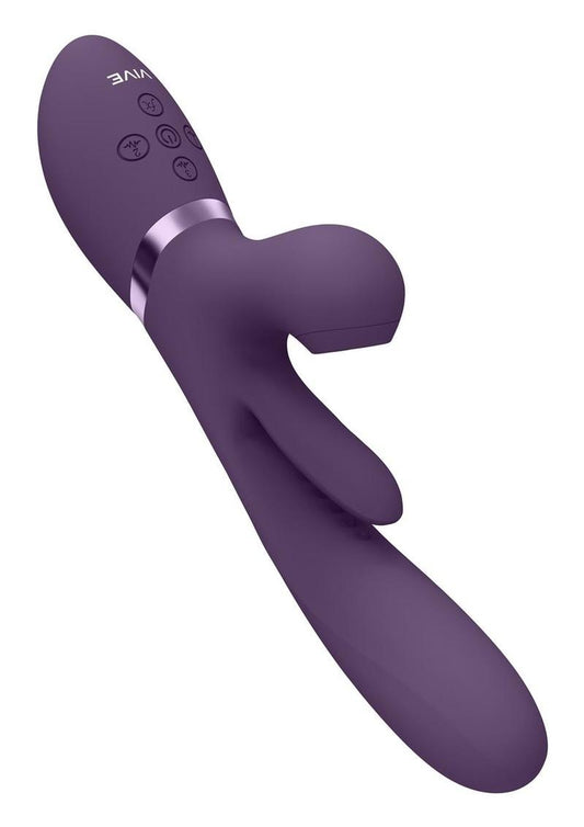 Vive Ena Rechargeable Silicone Triple Motor Thrusting G-Spot with Flapper and Air Wave Clit Stimulation Vibrator - Purple